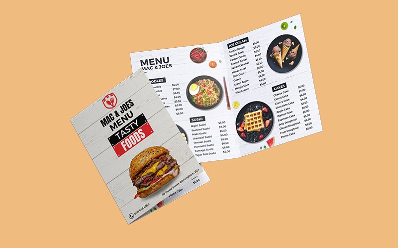 Bi Fold Pool Menu 4pp Half-Fold & Bi-Fold Menu Printing - Saver Warehouse